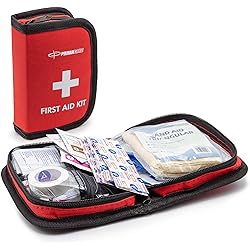 Primacare KB-7411 45 Piece Personal First Aid Kit, 6"x4"x1", with Emergency Medical Supplies, Pocket Size Essential Travel Bag, Med Kits, Red