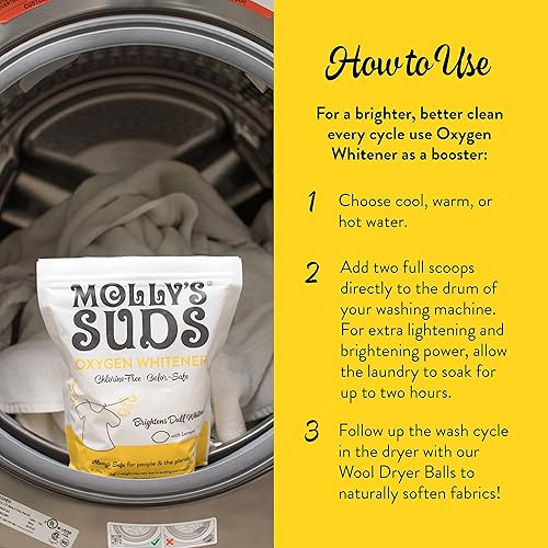 Molly's Suds Natural Oxygen Whitener | Natural Bleach Alternative, Plant-Derived Ingredients | Whitens Brights and Brightens Colors Pure Lemon Essential Oil - 81.6 oz