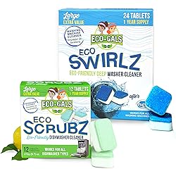 Eco-Gals Eco Swirlz Washing Machine Cleaner with Bonus Eco Scrubz Dishwasher Cleaner Add On 36 Count Deep Cleaning Tablets