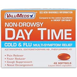 ValuMeds Non-Drowsy Cold & Flu 48 Softgels Multi-Symptom Relief for Congestion, Headache, Sore Throat, Aches and Pains, Fever | Acetaminophen