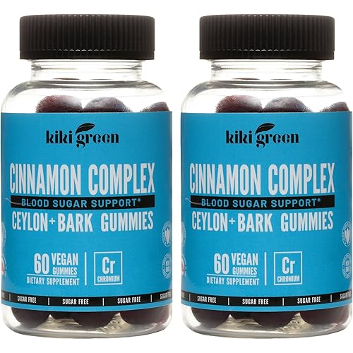 2 Packs Sugar-Free Ceylon Cinnamon Gummies Complex 1500mg Supplement with Chromium and Ceylon Bark Extract 60 Capsules Each Bottle by KIKI Green