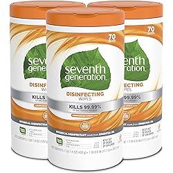 Seventh Generation Disinfecting Multi-Surface Wipes, Lemongrass Citrus, 70 Count, Pack of 3 Packaging May Vary