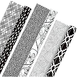 Hallmark All Occasion Reversible Wrapping Paper Bundle - Black and White Flowers and Dots 3-Pack: 75 sq. ft. ttl. for Birthdays, Weddings, Graduations, Valentine's Day, Anniversaries, Christmas