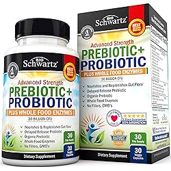 Prebiotics and Probiotic with Whole Food Enzymes for Adults Women & Men - Probiotics Lactobacillus Acidophilus - Digestive Health Capsules Shelf Stable Supplement - Non-GMO Gluten & Dairy Free - 30ct