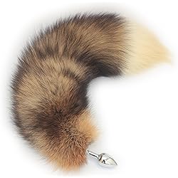 Fosrion Multi-Function Real Fox Tail Fur Anal Plug Sexy Adult Toy Fashion Butt Stainless Steel Cosplay Toy Medium Plug, Red