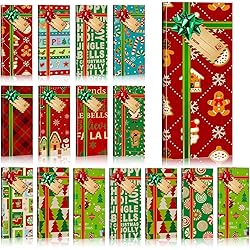 16 Pcs Christmas Gift Card Holders Boxes with Bows and Name Stickers Christmas Present Wrap Card Boxes Xmas Party Small Boxes Mini Favor Boxes for Xmas Holiday Supplies, 6.3 x 2.7 x 0.6 Inch Retro