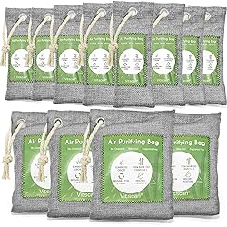 12 Pack Bamboo Charcoal Air Purifying Bag, Activated Charcoal Bags Odor Absorber, Moisture Absorber, Natural Car Air Freshener, Shoe Deodorizer, Odor Eliminators For Home, Pet, Closet 8x50g, 4x200g
