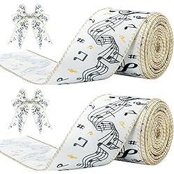 2 Roll 20 Yard Music Note Ribbon for Wreaths Melody Themed Ribbon Polyester Ribbons for Craft Holiday Fabric Ribbons for Christmas Winter Gift Package Wrapping Bow Wedding Decor, 2.5 Inch Wide