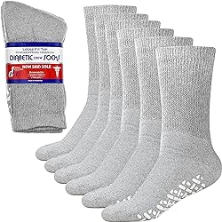 6 Pairs Non-Binding Loose Fit Sock - Non-Slip Diabetic Socks for Men and Women - Crew Grey