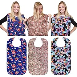 RMS 3 Pack Adult Bib Washable Reusable Waterproof Clothing Protector with Optional Crumb Catcher and Vinyl Backing 34"X18" ButterflyBlue RoseHeritage
