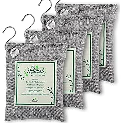 Air Purifier Bags with Bamboo Activated Charcoal Purifying Pack of 4 | Natural Air Freshener Deodorizer | Moisture Absorber and Odor Eliminators for Home, Car, Refrigerator, Closet 200g Each
