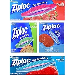 Ziploc Variety Pack – 54 Freezer Quart Bags – 38 Freezer Gallon Bags – 125 Sandwich Bags – 52 Storage Gallon Bags