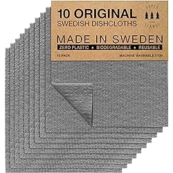 SUPERSCANDI Swedish Dish Cloths Grey 10 Pack Reusable Compostable Kitchen Cloth Made in Sweden Cellulose Sponge Swedish Dishcloths for Kitchen and Washing Dishes