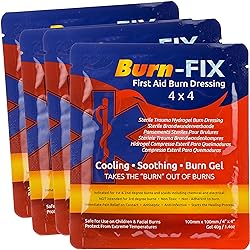 Burn-FIX 4" X 4" First Aid Burn Gel Dressing – Immediate Pain & Relief Burn Cream - Hydrogel For 1st, 2nd Degree Burns - Chemical, Razor & Sunburns - Burn Care Treatment for Home, Work & Fire | 4 Pack